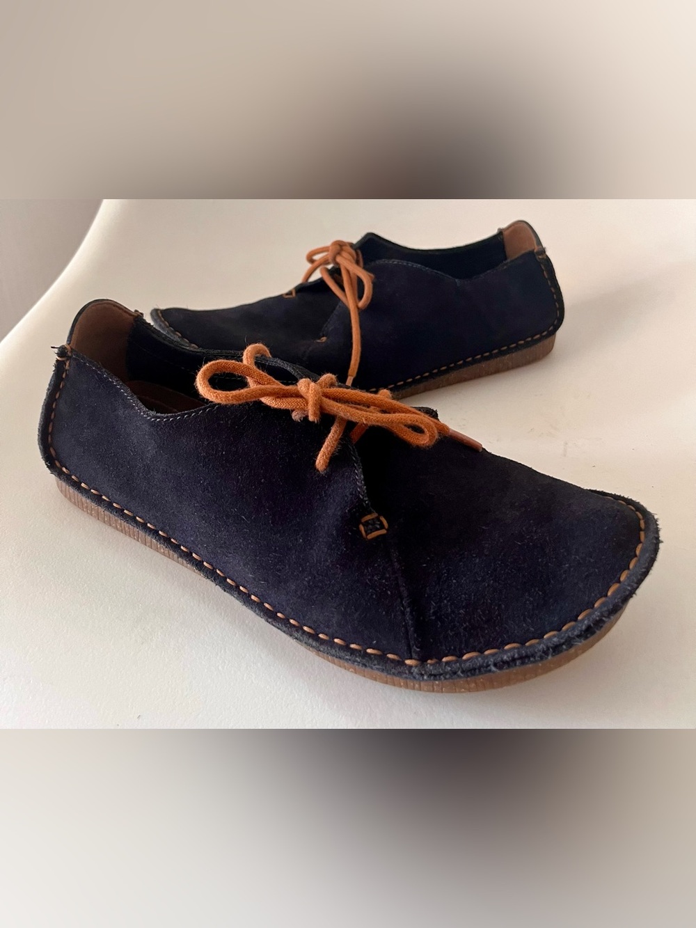 Clarks Janey Mae Navy Suede Shoes Women's US 8.5 Lace Up Comfort Oxfords